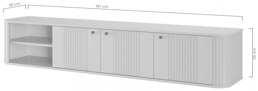 Dulap TV suspendat Vesper 3D 187 cm - cașmir / mânere negre