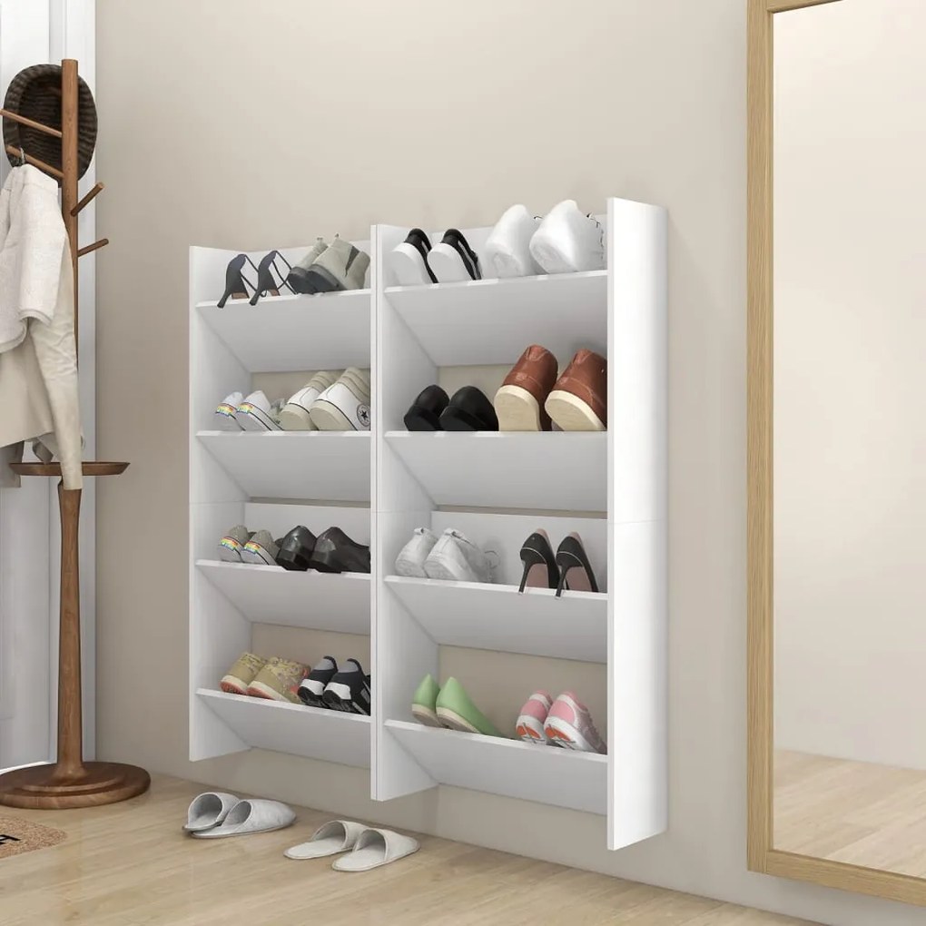 vidaXL Pantofare de perete, 4 buc., alb, 60x18x60 cm PAL