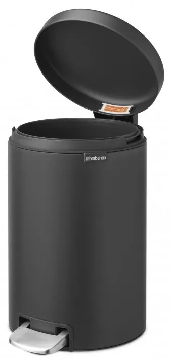 Cos de gunoi cu pedala Brabantia NewIcon 649741, 12 L, Inchidere lina, Baza antiderapanta, Finisaj mineral, Gri inchis