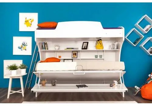 Pat rabatabil suprapus cu birou Diva Academy Bunk (85X190) si (90X190) - Alb Mat
