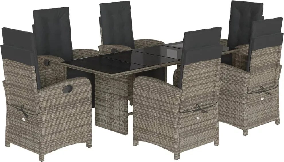 vidaXL Set mobilier de grădină cu perne, 7 piese, gri, poliratan