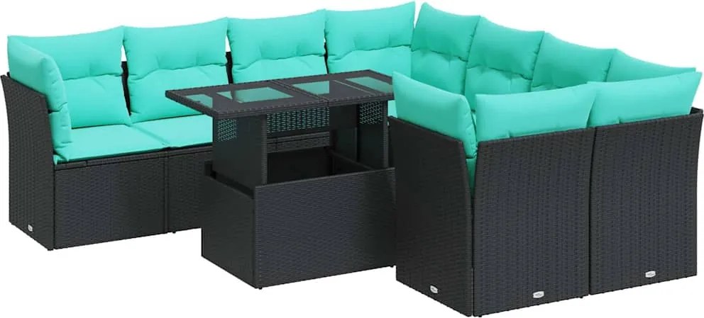 vidaXL Set mobilier grădină perne 9 piese negru poliratan/lemn acacia