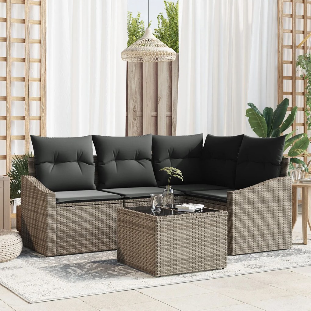vidaXL Set Canapea Grădină cu Perne Ratan Negru
