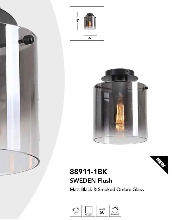 Plafoniera moderna Sweden 1L negru, fumuriu