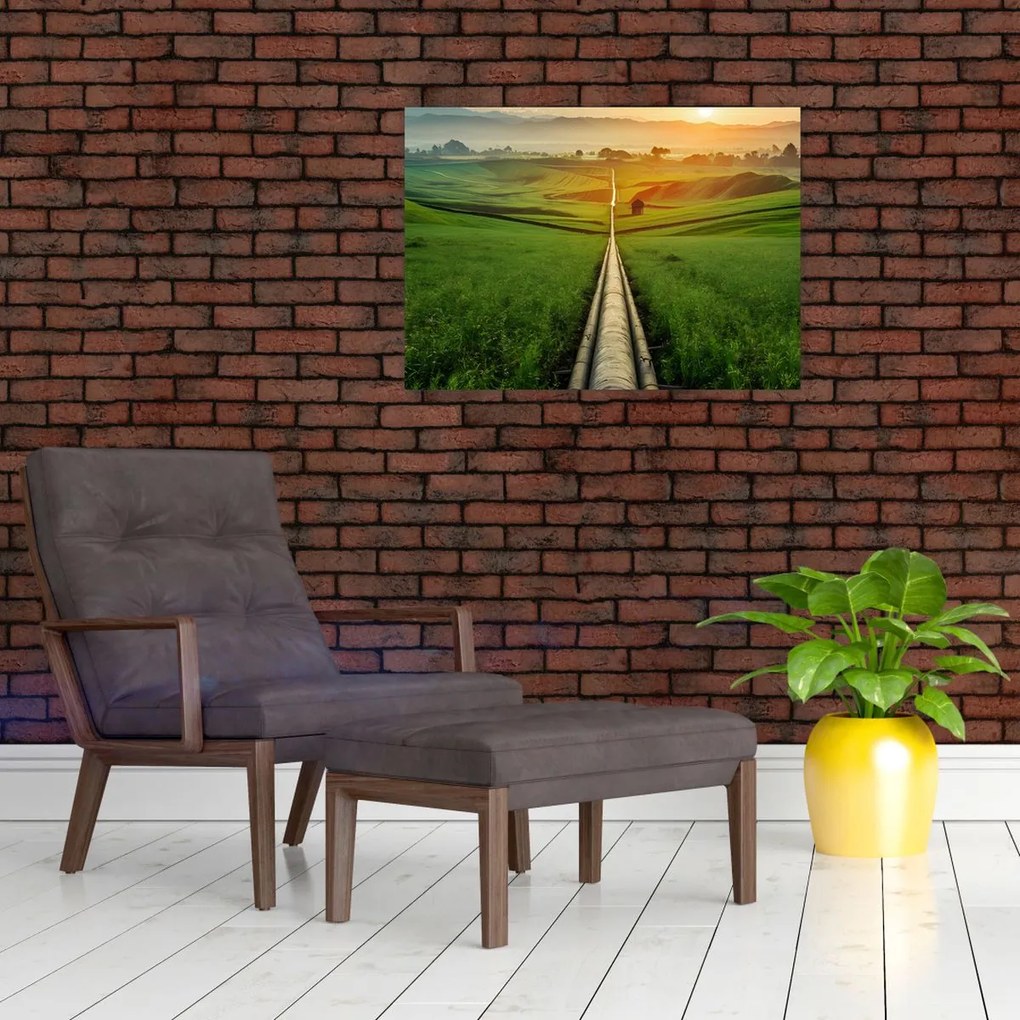 Tablou pe sticlă - Răsărit de soare peste vale (70x50 cm)