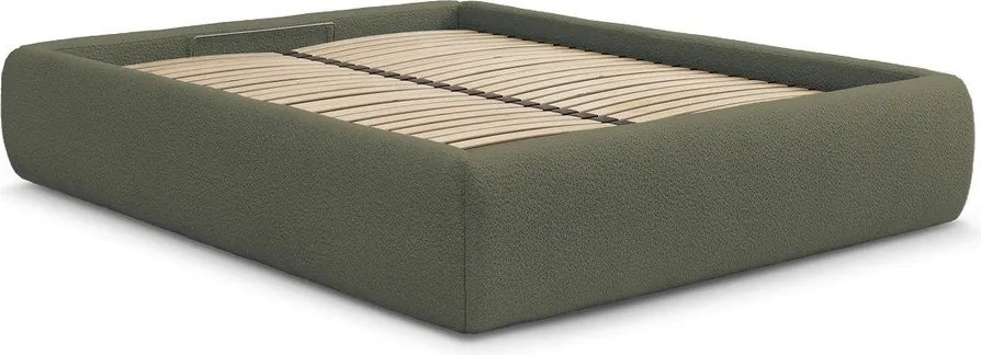 Pat matrimonial verde închis tapițat cu spațiu de depozitare/fără tăblie cu somieră 180x200 cm Inera – Bobochic Paris