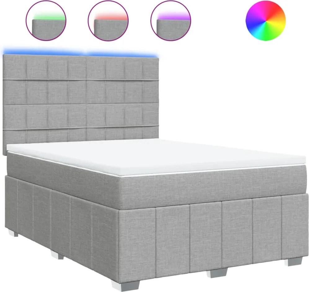 vidaXL Pat continental cu saltea, gri deschis, 160x200 cm, textil