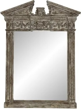 Oglindă sculptată manual din lemn masiv de mango, finisaj antichizat, piesa unicat „Parthenon Mirror"