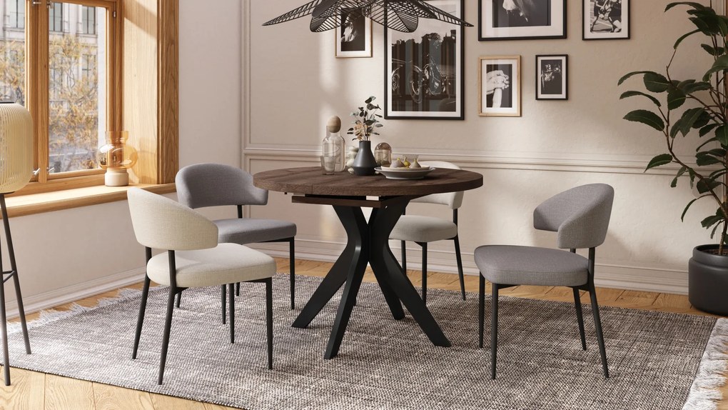 Mazzoni RENZO Stejar Maro/picior negru - MASĂ ROTUNDĂ Ø110 EXTENSIBILĂ PÂNĂ LA 180 cm | PENTRU BUCĂTĂRIE SUFRAGERIE LIVING RETRO