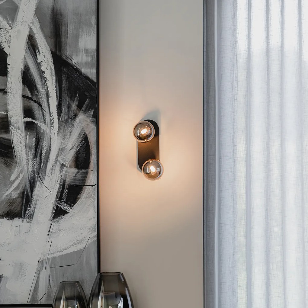 Spotlight modern negru cu sticlă fumurie 2 lumini - Atena