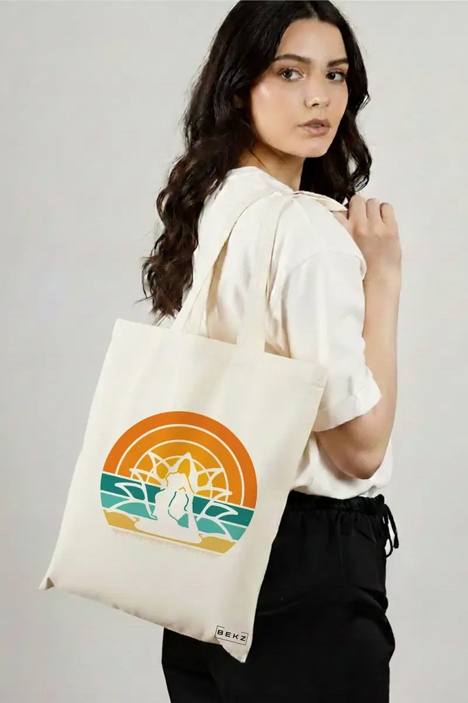 Sacosa de Panza pentru Cumparaturi, Geanta Tote Yoga 15, 38x34.5 cm, Alba, BEKZ®
