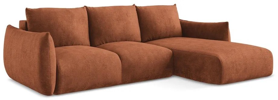 Colțar teracotă extensibil cu tapițerie din chenille (cu colț pe partea dreaptă/cu șezlong) Leila – Makamii