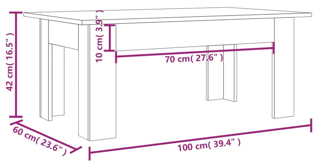 Masuta de cafea, stejar maro, 100x60x42 cm, lemn prelucrat 1, Stejar brun