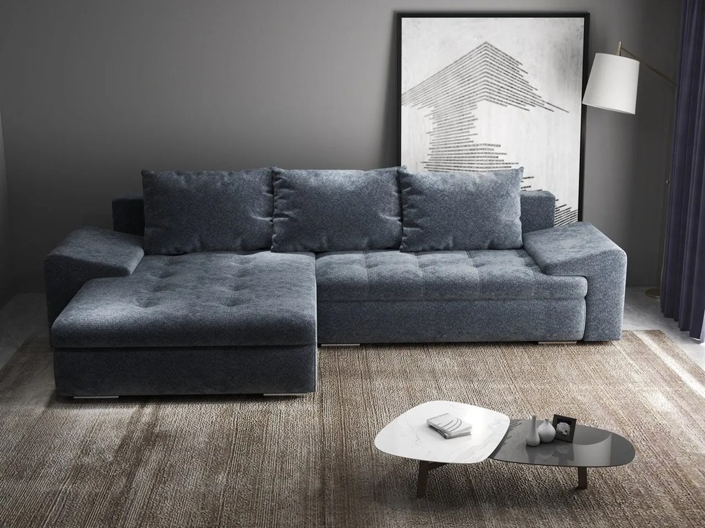 Colțar extensibil dumonde cu ladă de depozitare si sezut confortabil din spuma high-density, Leonardo Euphoria Grafit 260x185 cm