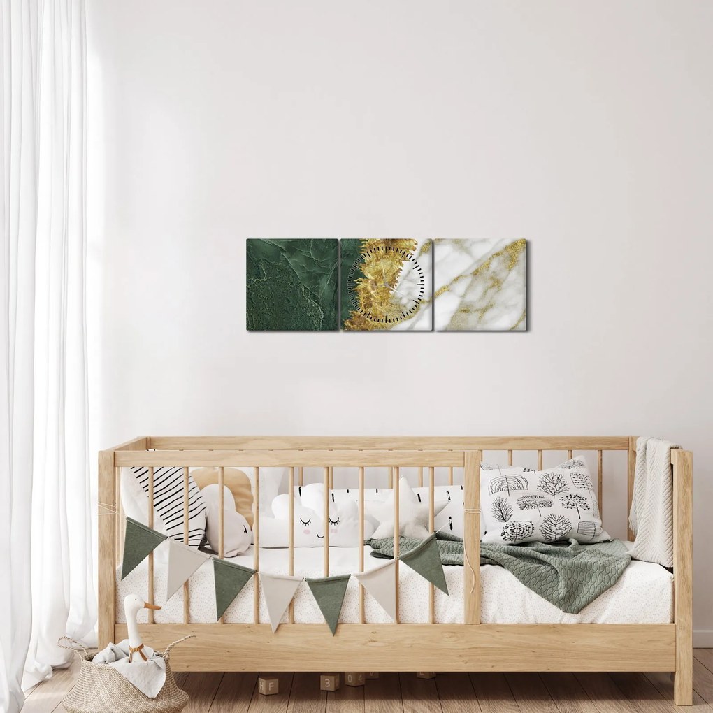 Tablou - Marmură verde N⁰1 (cu ceas) (90x30 cm)