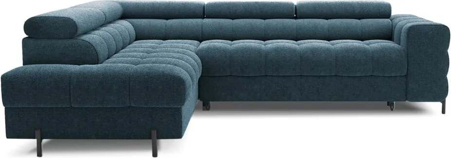 Colțar albastru extensibil/cu spațiu de depozitare cu tapițerie din țesătură bouclé (cu colț pe partea stângă/în formă de ”L”) Ferucce – ELTAP