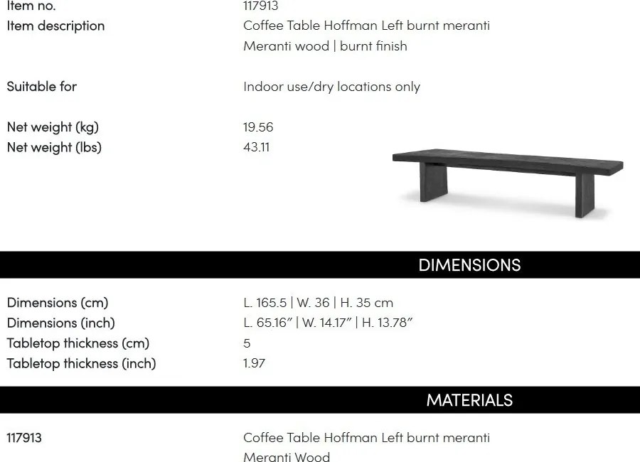 Masuta laterala design LUX din lemn de meranti Hoffman Left