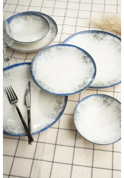Set de veselă din porțelan, 24 piese, alb/albastru