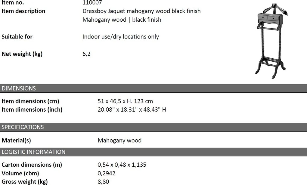 Suport haine design LUX lemn de mahon negru Jaquet