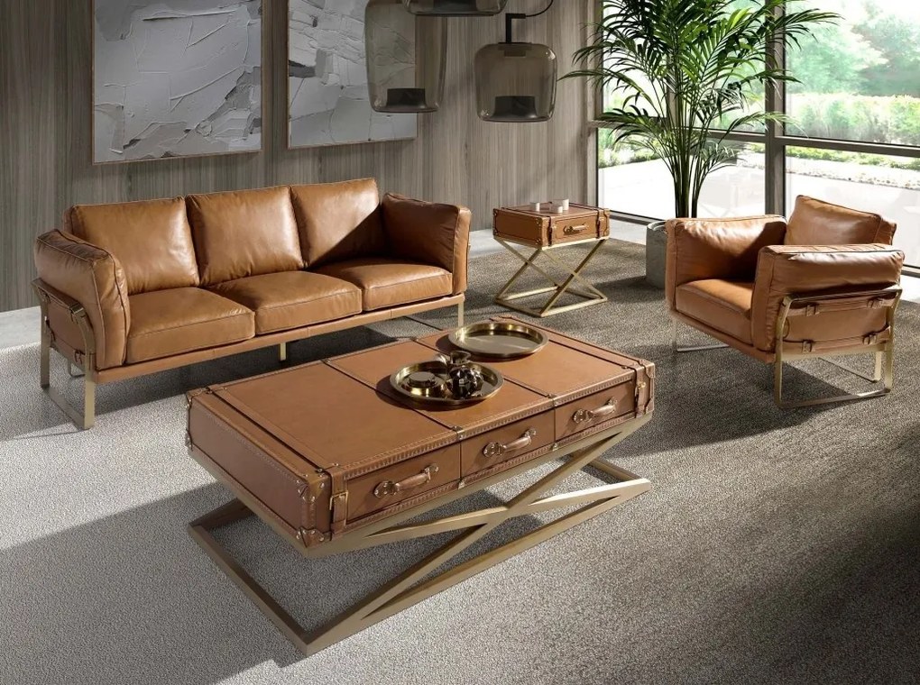 Canapea 3 locuri LUX design italian Cowhide camel