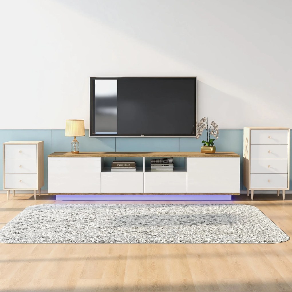 Mobilier TV modern cu LED-uri reglabile, Alb+Culoare naturală | Aosom Romania