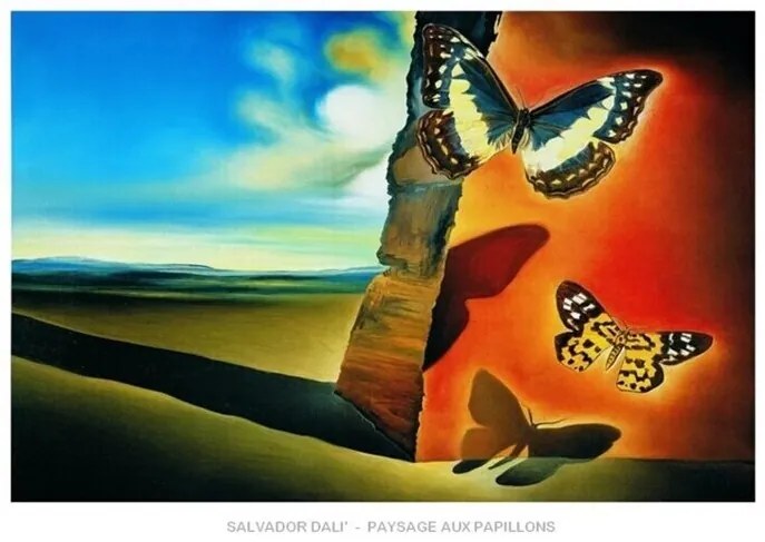 Salvador Dali - Paysage Aux Papillons Reproducere, Salvador Dalí, (70 x 50 cm)