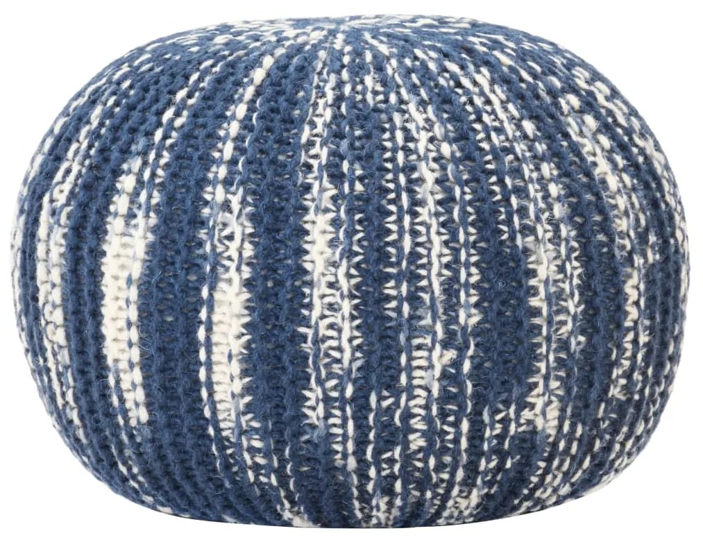 287604 vidaXL Fotoliu puf tricotat manual, albastru/alb, 50x35 cm, lână