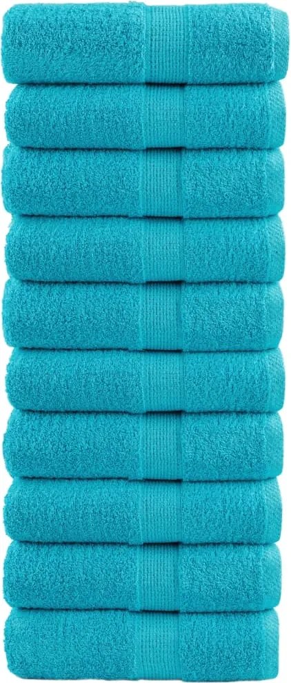 vidaXL Prosoape de baie premium SOLUND, 10 buc., turcoaz, 30x30 cm, 600 g/m²