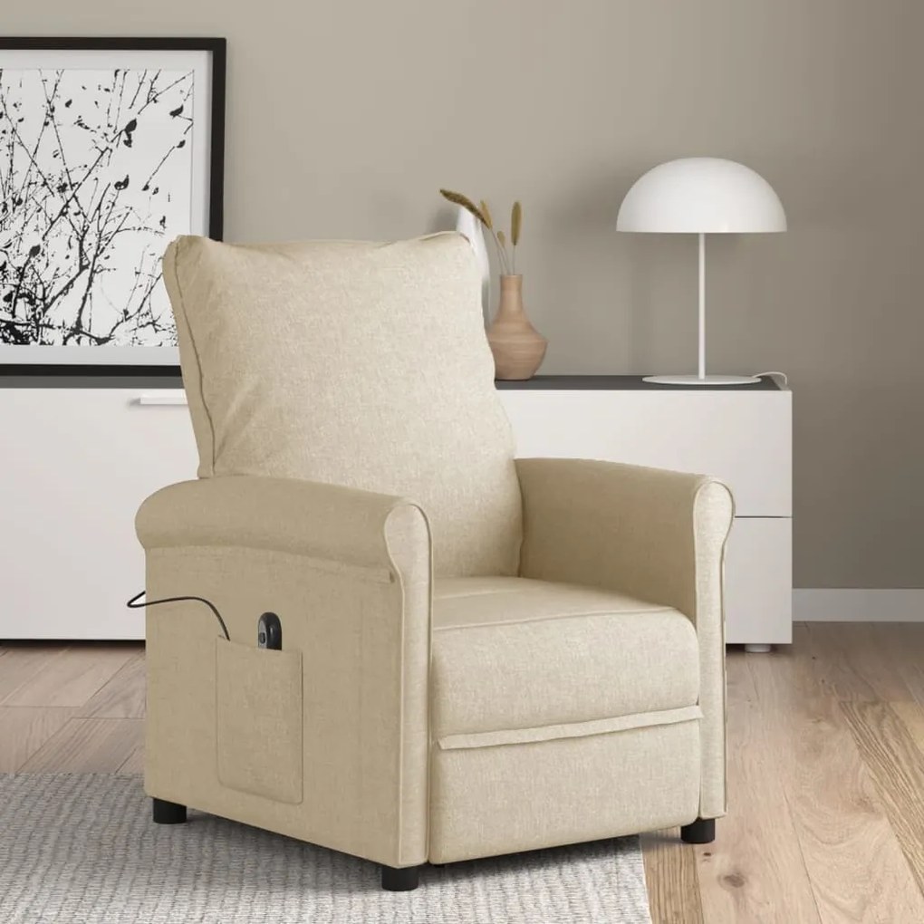 3073704 vidaXL Fotoliu rabatabil electric, crem, material textil