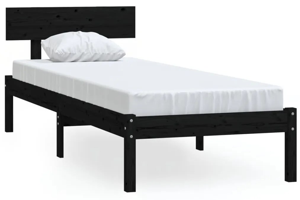810111 vidaXL Cadru de pat mic single, negru, 75x190 cm, lemn masiv