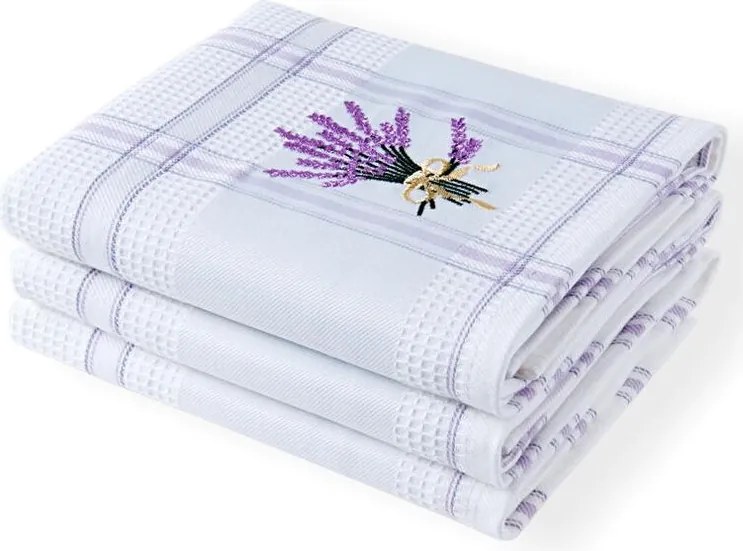 ŠKODÁK Set prosoape bucătărie vafelă LAVANDĂ alb 45 x 70 cm 3 buc
