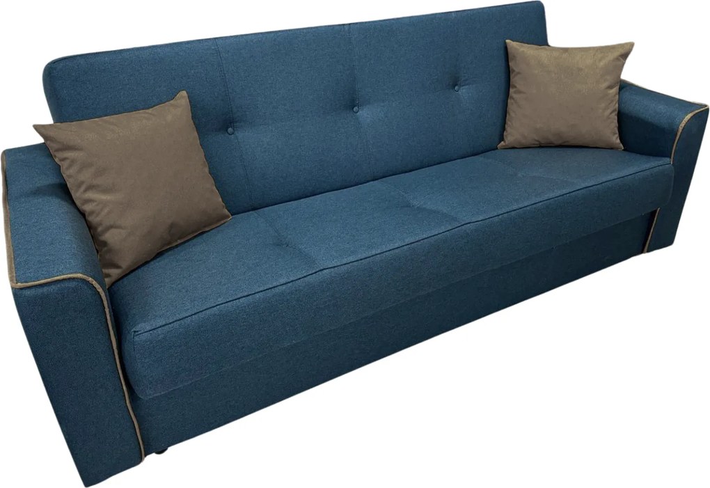 Canapea VERA extensibila, 3 locuri, lada de depozitare, stofa bleumarin + maro, 225x90x90 Bleumarin + Maro, Stofa