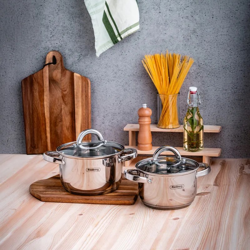Set oale cu capac Rosberg R51210L12, 12 piese, Fund multistrat, 2.0-6.5 litri, Inductie, Inox
