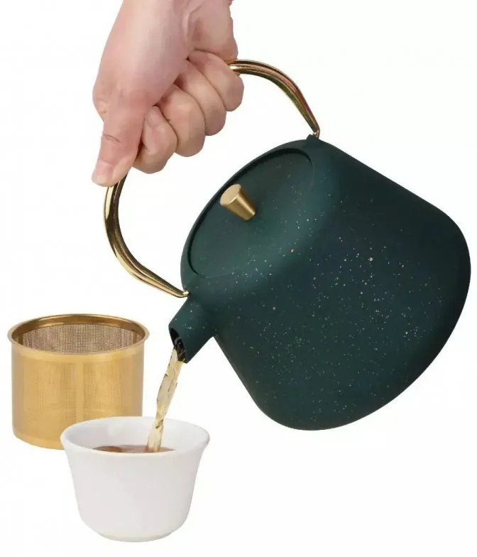 Ceainic din fonta cu infuzor Kinghoff KH 1933, 1 l, Interior emailat, Inducție, Verde