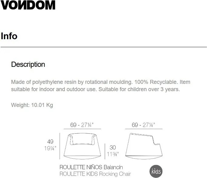 Fotoliu lounge design modern, exterior, interior, ROULETTE KIDS 61005 Vondom