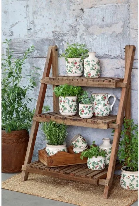 Ghiveci din ceramică crem cu model căpșuni „Fraises”, H13/D13 cm
