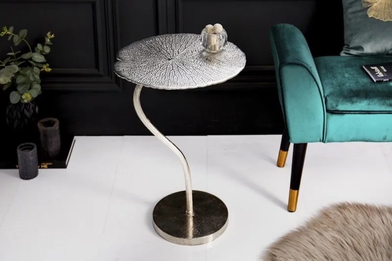 Masuta auxiliara cu aspect deosebit Leaf 40cm, argintiu