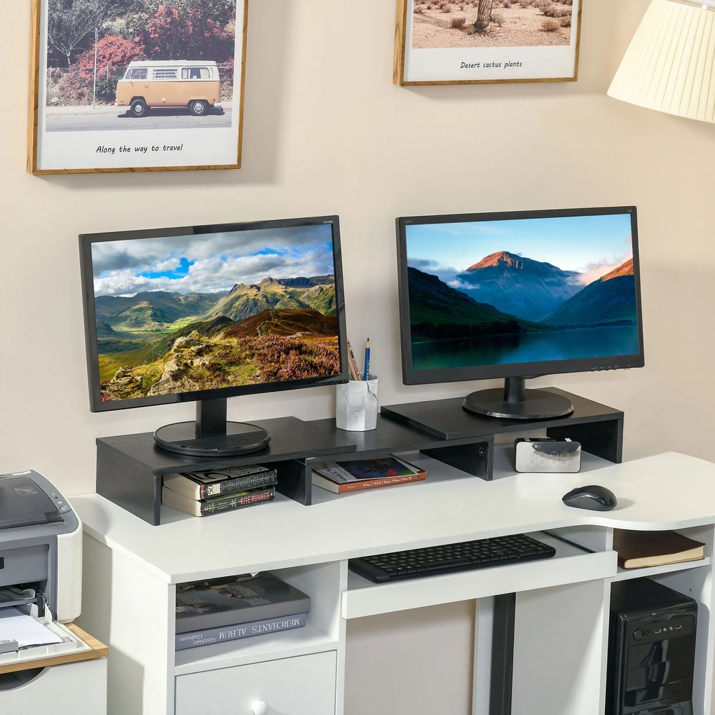 Vinsetto Stand pentru doua monitoare cu lungime si unghi reglabil, stand ridicare ecran pentru laptop, computer | Aosom Romania