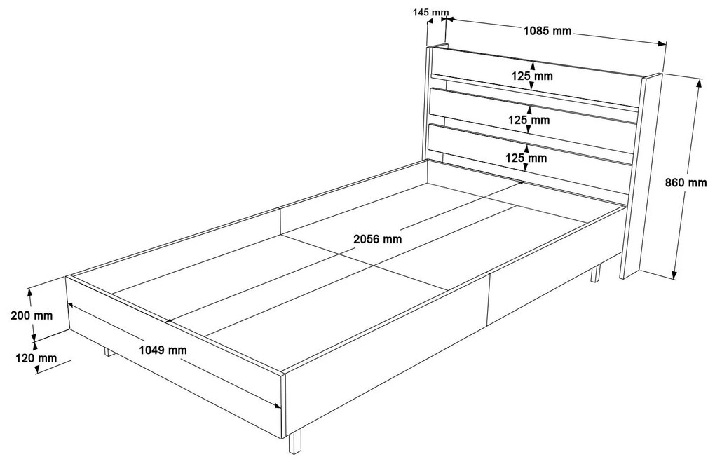 Pat de o persoană 100 cm Nimelo 6 (alb) (cu somieră). 1094843