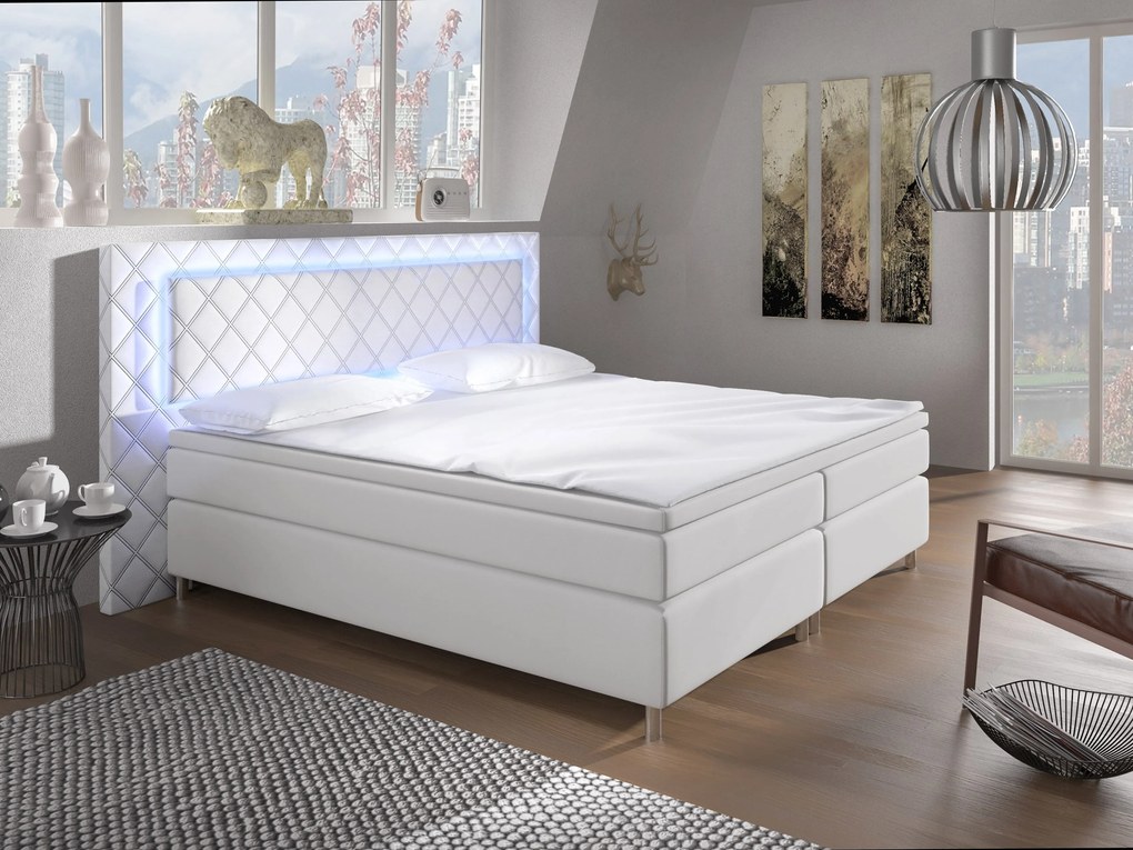 Pat matrimonial Boxspring 160 cm Pius (alb) (cu saltele). 611049