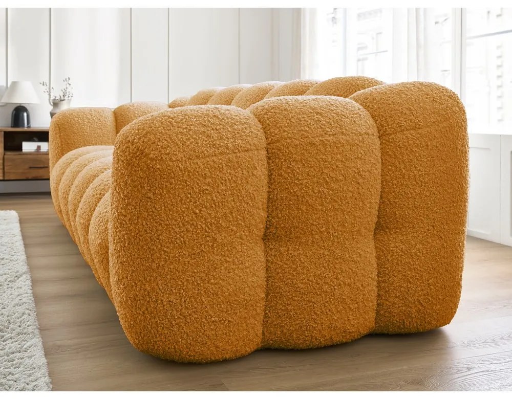 Canapea galben-muștar cu tapițerie din țesătură bouclé 232 cm Hippolyte – Bobochic Paris