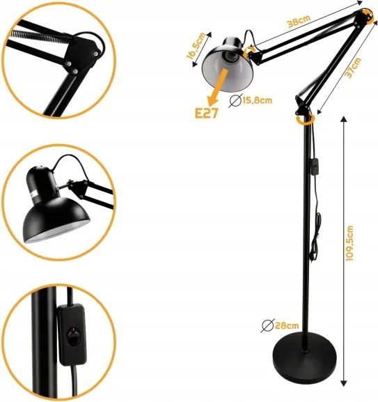 Lampadar 1xE27/40W/230V negru