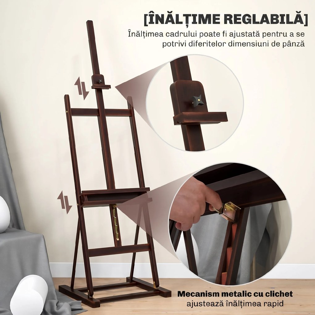 HOMCOM Șevalet pentru Pictori Reglabil din Lemn de Fag cu Compartiment, 53x50,5x171-230cm | Aosom Romania