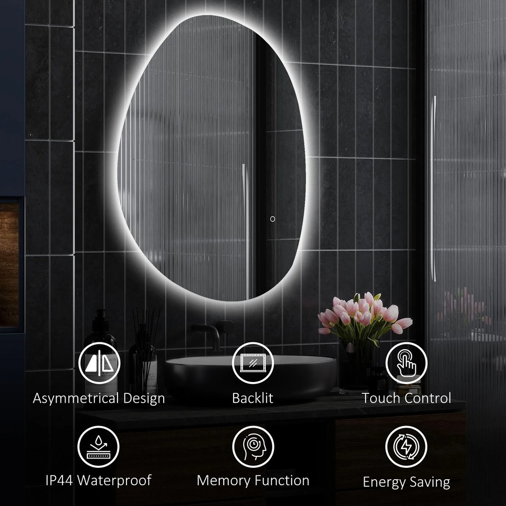 HOMCOM Oglindă de Baie LED cu Comutator Tactil Inteligent și  Intensitate Reglabilă, 80x5x60 cm, Argintiu | Aosom Romania