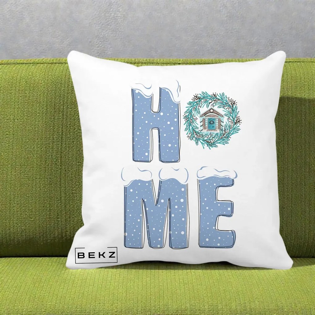 Perna Decorativa HOME Iarna cu Coroana, 40x40 cm, Alba Mata, Husa Detasabila, Perna Inclusa, BEKZ®