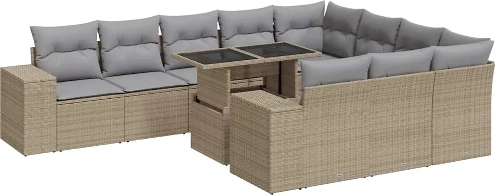 vidaXL Set canapele de grădină cu perne, 11 piese, bej, poliratan