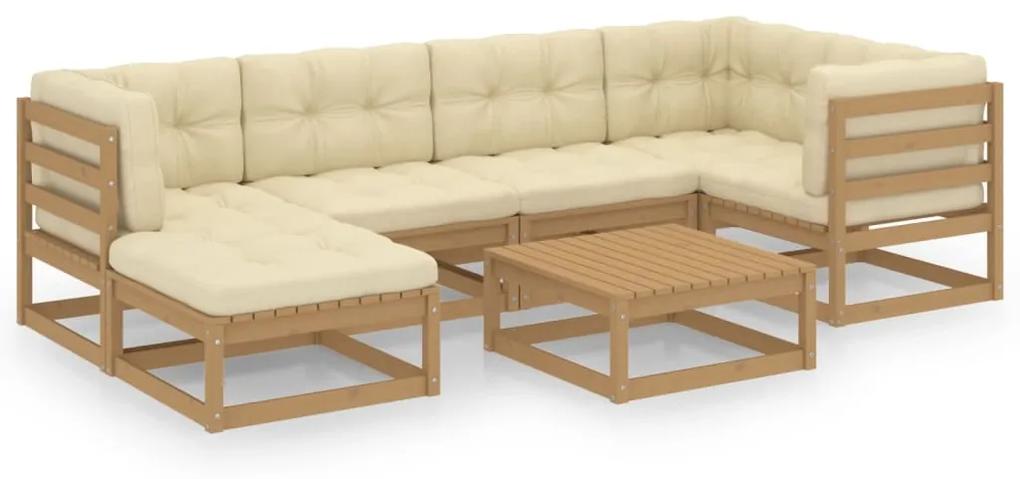 Set mobilier de gradina cu perne, 7 piese, lemn masiv pin maro miere, 1, Da