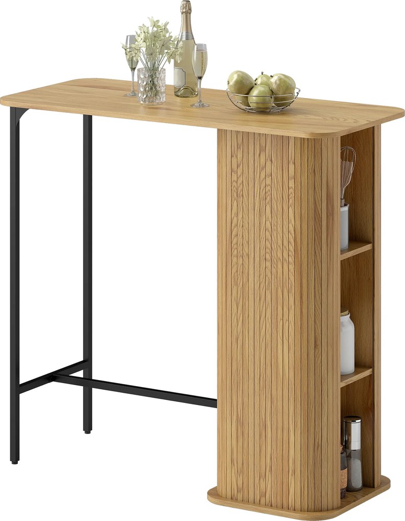 HOMCOM Masă Înaltă, Masă de Bar cu 3 Rafturi de Depozitare și Picioare Metalice, 112x50x106 cm, Lemn Natural | Aosom Romania