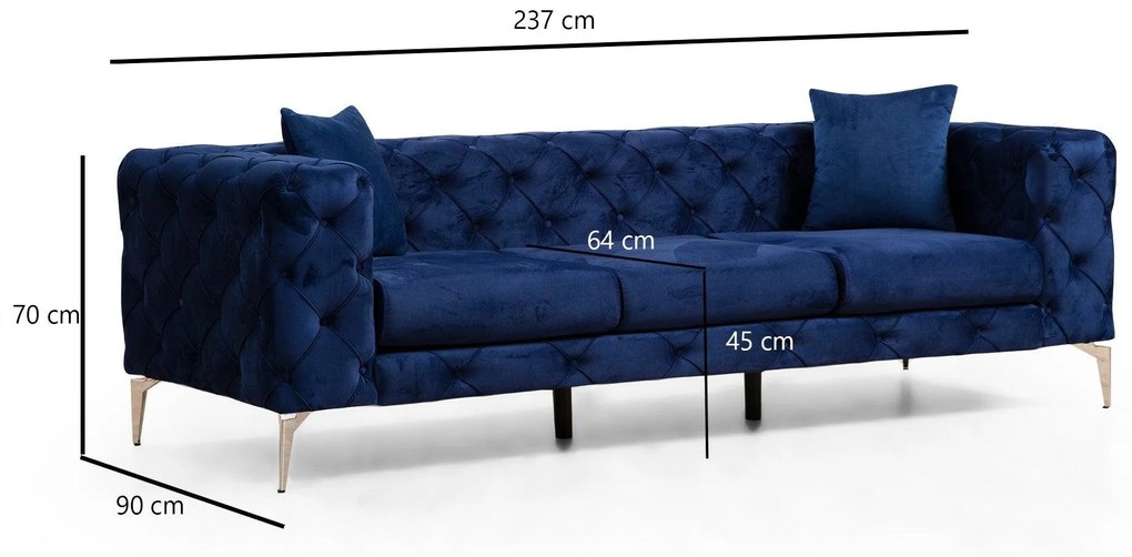 Canapea Fixa Chester cu 3 locuri Clyburn, 237 x 90 x 73 cm