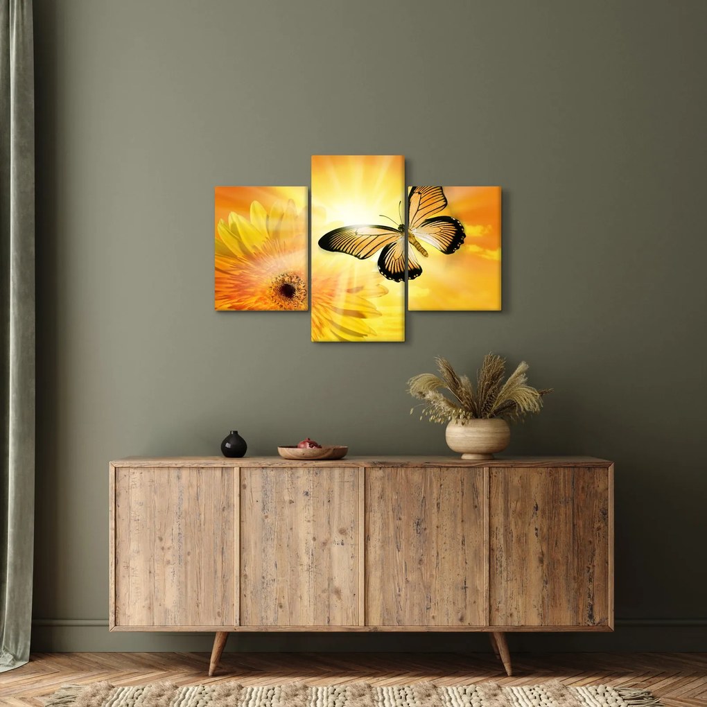 Tablou - Fluture galben cu flori (90x60 cm)